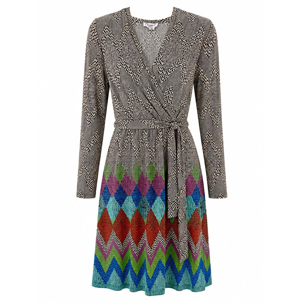 Maggy L Women's Faux Wrap Geometric Knit Dress Size 14